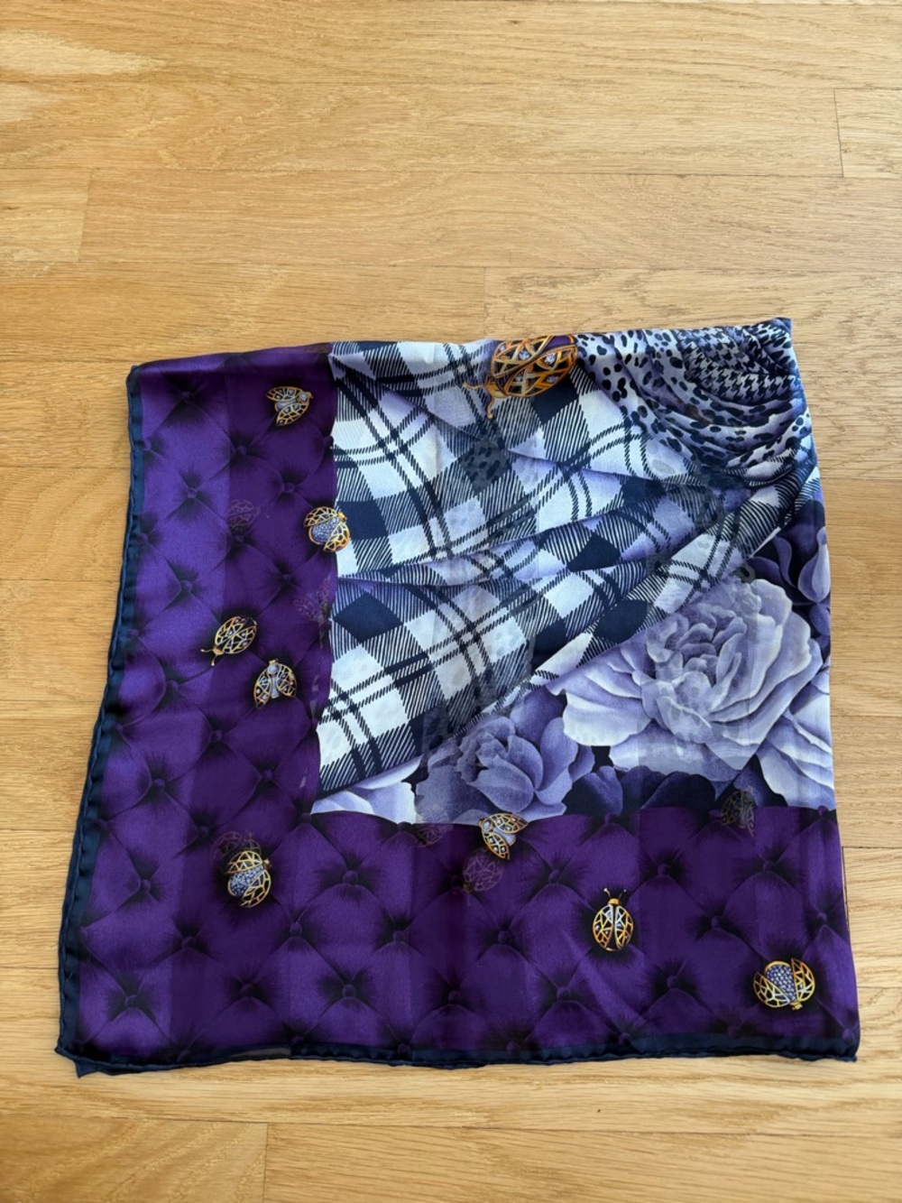 Christian Dior Purple Floral & Patterned Square Scarf - Picture 4 of 4